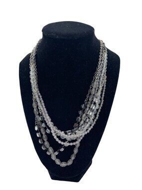 American Eagle Outfitters Layered Beaded Chain Necklace 20-22 In Adjustable Silv